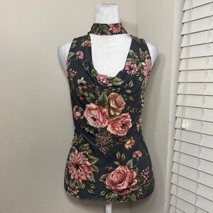 Polly & Esther XL high neck cutout cowl blouse gray pink floral fairycore